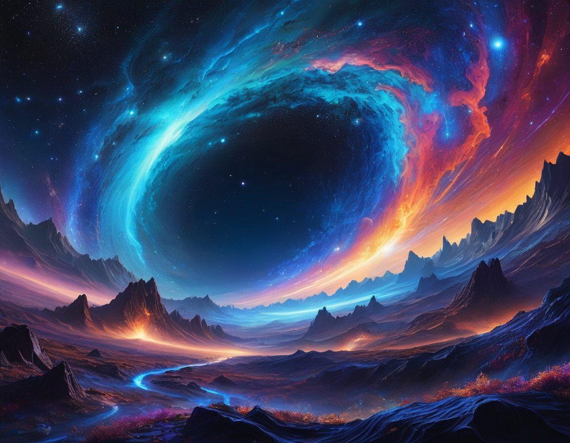 A mesmerizing cosmic landscape showcasing vibrant, swirling galaxies intertwined with electric blue energy beams, depicting the mysteries of cosmic forces. Include shimmering stars, a visual representation of electromagnetic fields radiating from celestial bodies, and a hint of abstract energy patterns. The scene should evoke a sense of wonder and exploration. super-realistic. vibrant colors. space-themed.